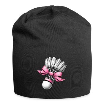 Coquette Bow Badminton Shuttlecock Pink Ribbon Mom - Jersey Beanie - black - Front