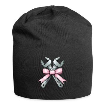 Coquette Bogen Mechaniker Schraubenschlüssel rosa - Jersey-Beanie - Schwarz - Vorne