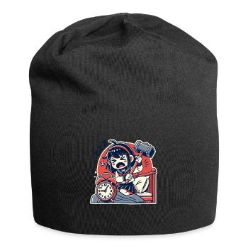 Müdes Mädchen mit Hammer und ein Wecker - Jersey-Beanie - Schwarz - Vorne