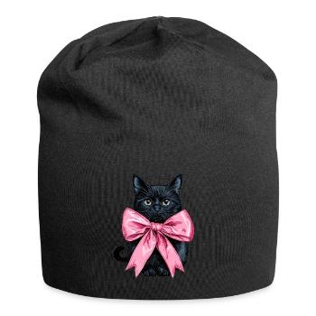 Coquette Bow Black Cat Mom Pink Bow - Jersey Beanie - black - Front