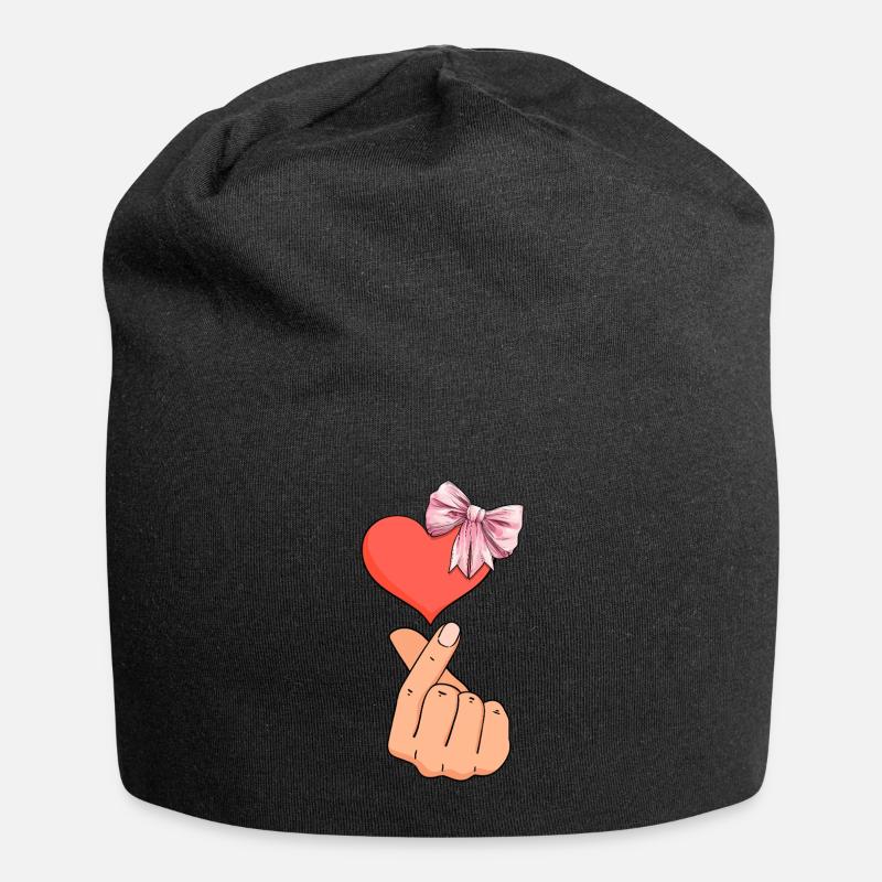 Coquette Bogen Saranghae Kpop Finger Herz Rosa - Jersey-Beanie - Schwarz