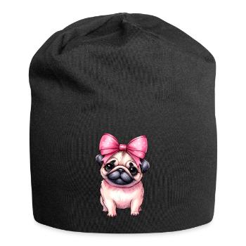 Coquette Bow Pug Dog Mom Pink Bow Mom - Jersey Beanie - black - Front