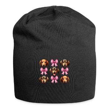 Coquette Bow Dachshund Dog Mom Pink Bow Mom - Jersey Beanie - black - Front