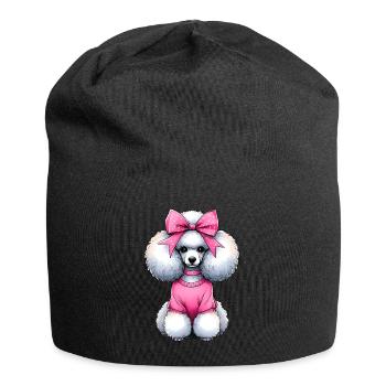 Coquette Bow Poodle Dog Mom Pink Bow - Jersey Beanie - black - Front