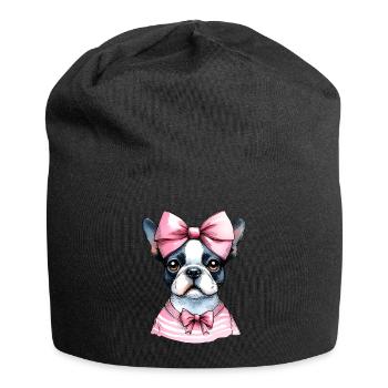 Coquette Bow Boston Terrier Dog Mom Pink - Jersey Beanie - black - Front