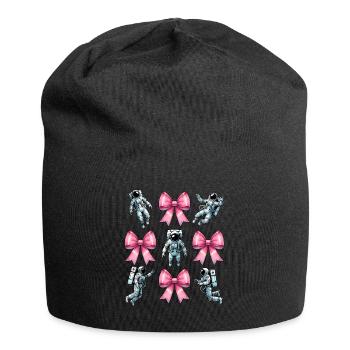 Coquette Bow Astronaut Space Pink Ribbon Mom - Jersey Beanie - black - Front
