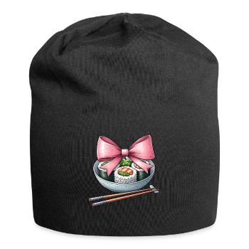 Coquette noeud sushi cuisine japonaise ruban rose - Bonnet en jersey - noir - Devant