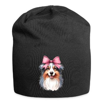 Coquette Bow Australian Shepherd Dog Mom Pink - Jersey-Beanie - Schwarz - Vorne
