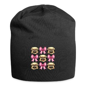 Coquette Bow Pekingese Dog Mom Pink Ribbon - Jersey Beanie - black - Front