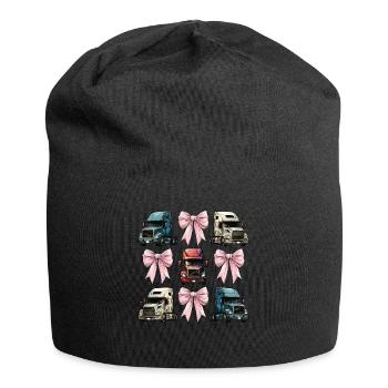Coquette Bow Trucker Truck Driver Mom Ribbon - Jersey Beanie - black - Front