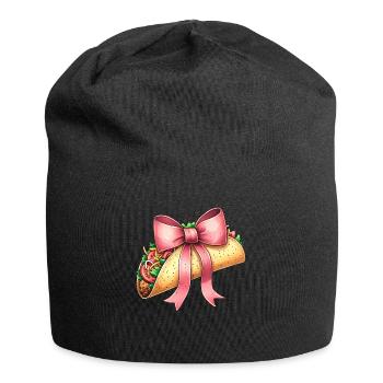 Coquette Bow Tacos Mexican Food Pink Ribbon - Jersey Beanie - black - Front