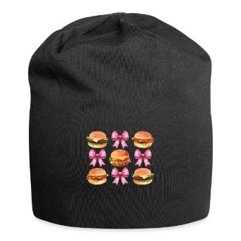 Coquette Bow Burger Hamburger Pink Ribbon Mom - Jersey-Beanie - Schwarz - Vorne