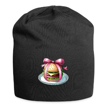 Coquette Bow Burger Hamburger Pink Ribbon Mom - Jersey Beanie - black - Front