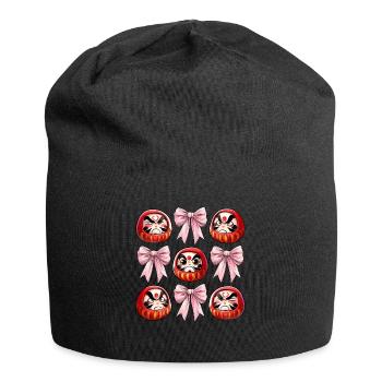 Coquette Bogen Daruma Puppe Japan Rosa Schleife - Jersey-Beanie - Schwarz - Vorne