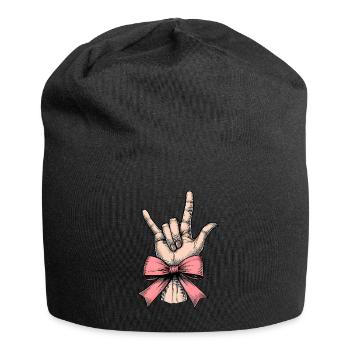 Coquette Bow Zeichensprache Ich liebe dich ASL - Jersey-Beanie - Schwarz - Vorne