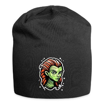 Green Alien Woman – Sci-Fi Tattoo Style - Jersey Beanie - black - Front