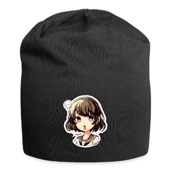 Cute Cartoon Girl – Hello! Balloon - Jersey Beanie - black - Front