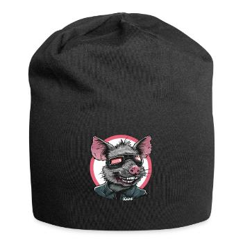 Cool rat with glasses and leather jacket - Jersey Beanie - black - Front