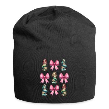 Coquette Bow Mermaid Girl Ribbon Pink - Jersey Beanie - black - Front