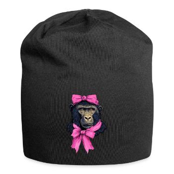 Coquette Bow Baboon Monkey Mom Mother's Day Pink - Jersey Beanie - black - Front