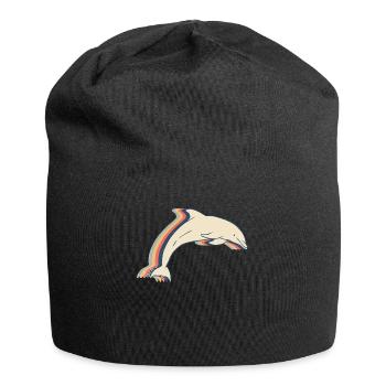 Dolphin Ocean Animal Retro Line Art - Jersey Beanie - black - Front