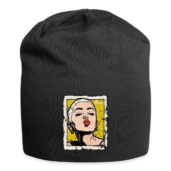 Buzzcut Punk Mädchen mit Kussmund im Pop-Art Stil - Jersey-Beanie - Schwarz - Vorne