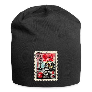Crâne sur un timbre-poste japonais - Bonnet en jersey - noir - Devant