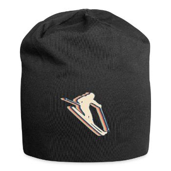 Skiing Ski Skier Retro Line Art - Jersey Beanie - black - Front
