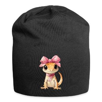 Coquette Bow Bonnet Gecko Lizard Mom Girl Pink - Jersey Beanie - black - Front