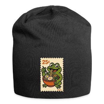 Happy frog with ramen on postage stamp - Jersey Beanie - black - Front