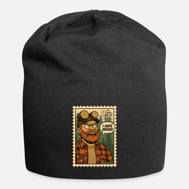 Wütender Holzfäller mit Spruch: „Ich hasse Holz!“ - Jersey-Beanie - Schwarz