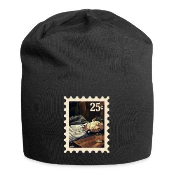 Man sleeping next to glass on table - Jersey Beanie - black - Front