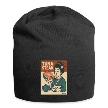 Geisha mit Thunfisch Steak Retro Japan Stil - Jersey-Beanie - Schwarz - Vorne