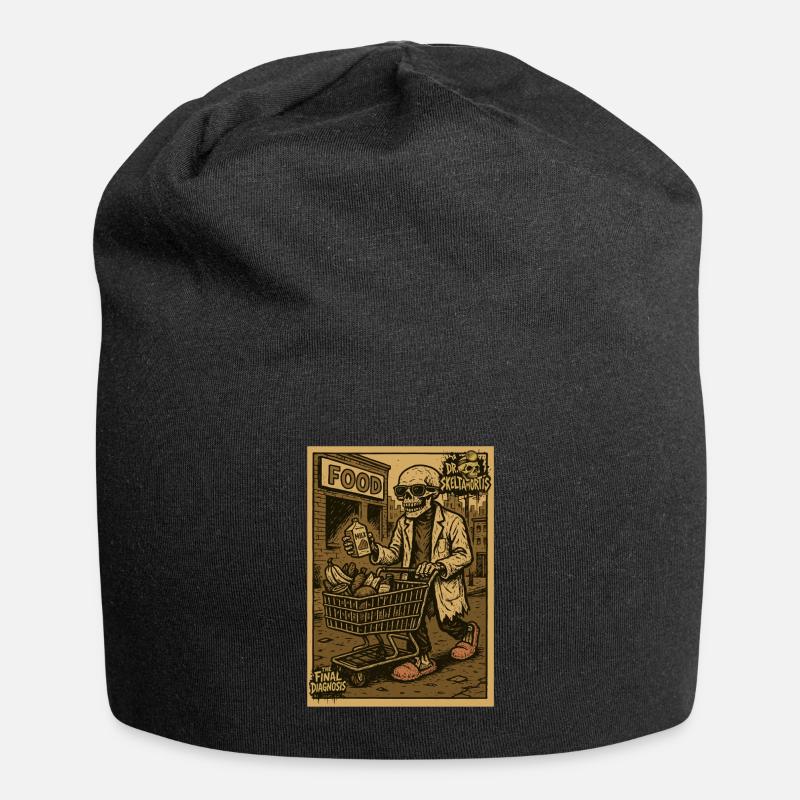 Skelett mit Einkaufswagen und Getränk - Jersey-Beanie - Schwarz