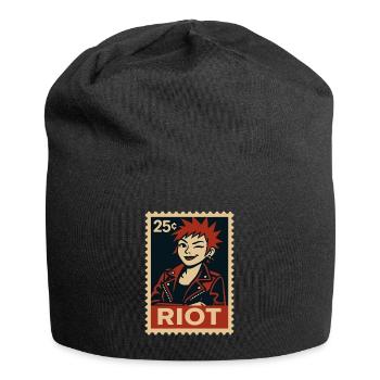 Punk Frau mit roter Frisur - Jersey-Beanie - Schwarz - Vorne