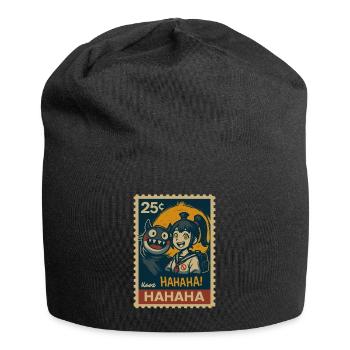 Mädchen mit Yokai Katze und Vollmond - Jersey-Beanie - Schwarz - Vorne