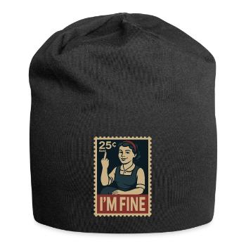 Woman with middle finger and text "I'm fine" - Jersey Beanie - black - Front
