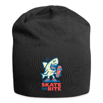 Comic-Hai mit Skateboard und Spruch - Jersey-Beanie - Schwarz - Vorne