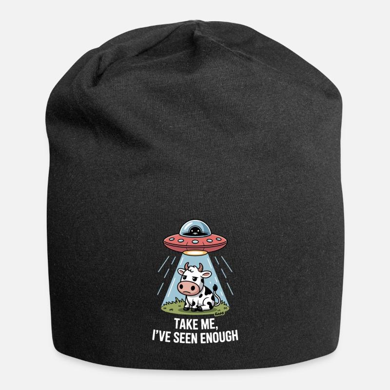 Kuh mit UFO und Lichtstrahl Alien Entführung - Jersey-Beanie - Schwarz