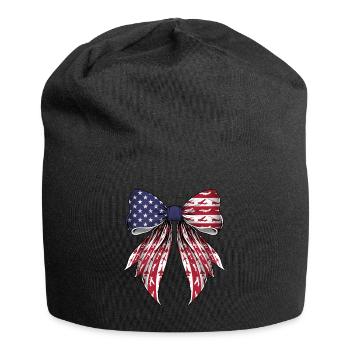 Coquette Bow Airplane Pilot Aviation US Flag - Jersey Beanie - black - Front