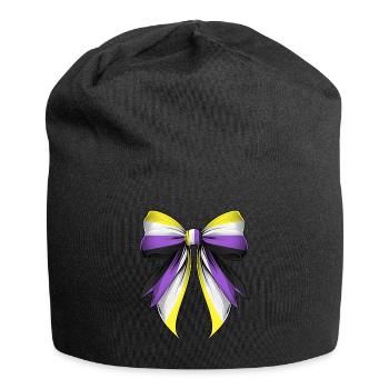 Coquette Bow Non Binary Pride Flag LGBTQ - Jersey Beanie - black - Front
