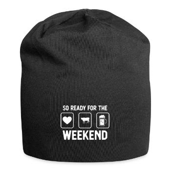 So bereit für das Wochenende - Bier - Kuh - - Jersey-Beanie - Schwarz - Vorne