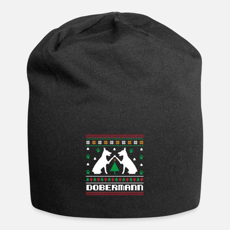 Modèle de tricot de Noël Doberman Noël laid - Bonnet en jersey - noir