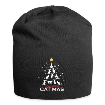Cat Christmas Merry Catmas Christmas Tree Cat - Jersey Beanie - black - Front