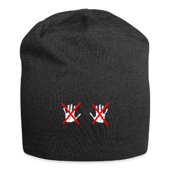 hands off white - Jersey Beanie - charcoal grey - Front