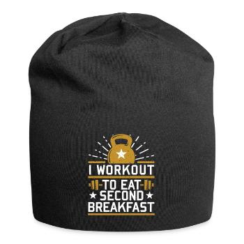 I Workout To Eat Second Breakfast Funny Gym - Jersey Beanie - black - Front