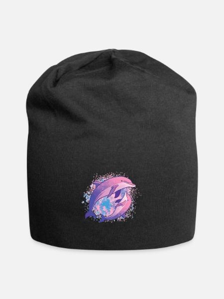 Dolphins Tie Dye Bunte Rosa Delphinfamilie - Jersey-Beanie - Schwarz