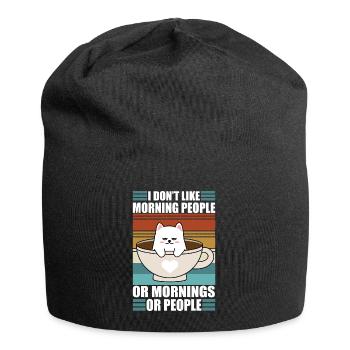 Sarcastic Kitty Coffee Moody Lazy Cat - Jersey Beanie - black - Front