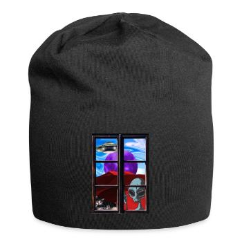 Strange alien cat UFO - Jersey Beanie - black - Front