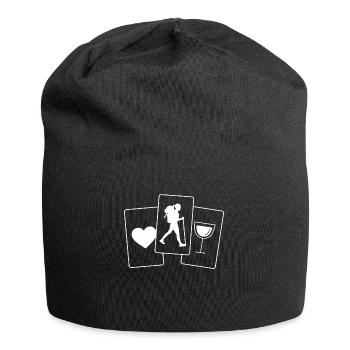 Herz - Wein - Weiblich Wandern - - Jersey-Beanie - Schwarz - Vorne